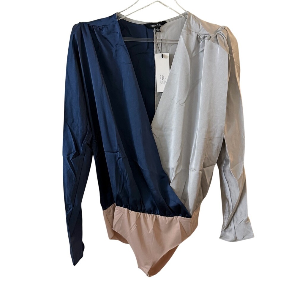 Strut & Bolt two tone silky bodysuit‎ moonlight/silver large NWT